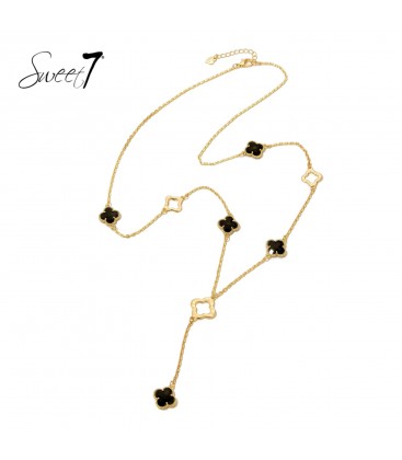 Halsketting met zwarte klavertjes en goudkleurige schakels