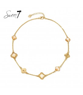 Halsketting goudkleurige klavervier bedeltjes en kleine schakels