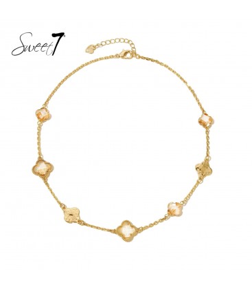 Halsketting goudkleurige klavervier bedeltjes en kleine schakels