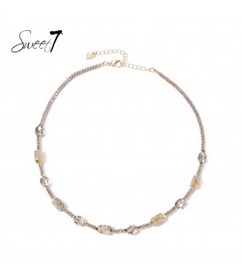 Halsketting beige met natuurstenen kralen