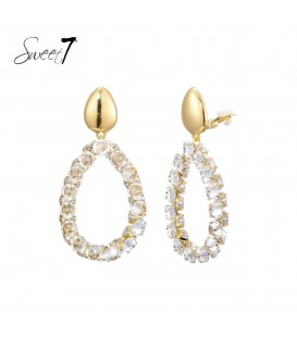 Oorclips met heldere strass steentjes en goudkleurige top