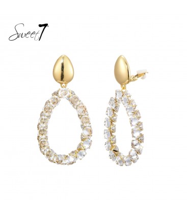 Oorclips met heldere strass steentjes en goudkleurige top