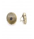 Oorclips beige met zwarte dieren print
