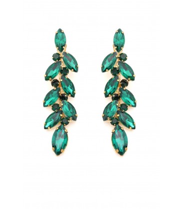 Prachtige groene lange oorclips met glas steentjes in goudkleurige setting