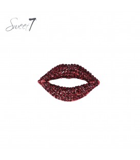 Broche lip vorm met rode fonkelende kristallen