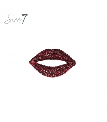 Broche lip vorm met rode fonkelende kristallen