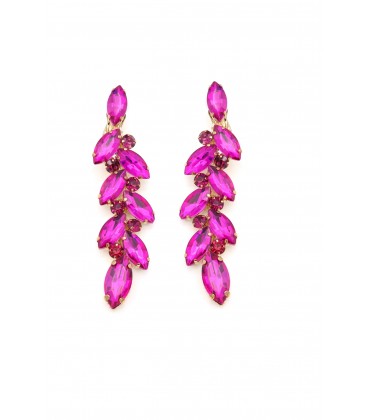 Prachtige roze lange oorclips met glas steentjes in goudkleurige setting