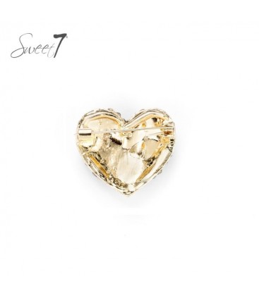 Broche hartvorm met bruine glas steentjes