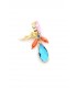 Oorclips met roze steentje en blauwe ovale hanger en kraaltjes