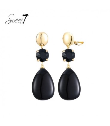 Oorclips met zwarte druppel hanger en goudkleurig oor stukje