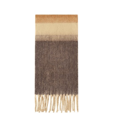 Gekleurde bruine sjaal met franjes in warme tinten