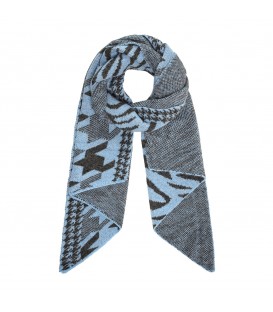Blauwe wintersjaal met leuk patroon