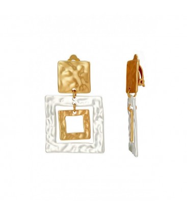 Oorclips met vierkante vormen in goud en zilverkleur