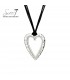 Halsketting zilverkleurig met open hart hanger en zwart koord