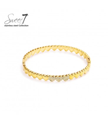 Goudkleurige armband met hartjes en zirkonia steentjes