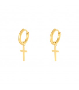 Goudkleurige oorbellen met als hanger een kruis