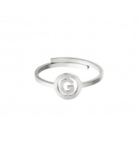Zilverkleurige ring met initiaal G in cirkel