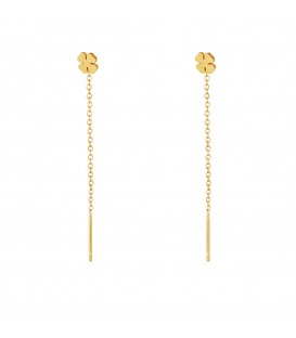 Goudkleurige hangende ketting oorbellen met een klaver bedel