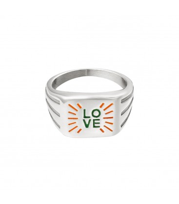 Zilverkleurige ring met groene tekst 'LOVE' (16)