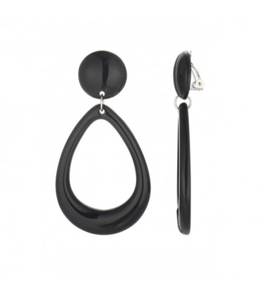 Oorclips zwart met open ovale hanger