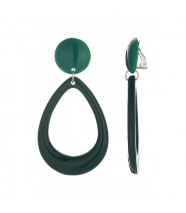 Oorclips in donkergroen met een ovale hanger