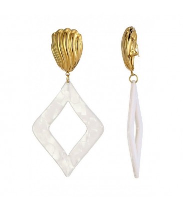 Oorclips wit met een open hanger en een goudkleurig oor stukje