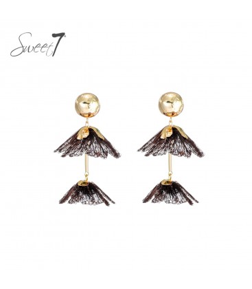 Oorbellen bruin met dubbele laag van fijne franjes