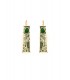 Oorbellen goudkleurig met groene druppelsteen en bladmotief