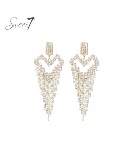 Oorbellen goudkleurig V vormig design met heldere fonkelende stenen