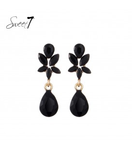 Oorbellen met zwarte bladvorm en ovale hanger