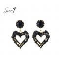 Oorbellen met zwart hartdesign en fonkelende strass steentjes