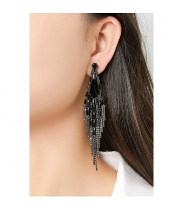 Oorclips zilverkleurige met strengen van heldere strass steentjes