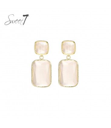 Oorbellen Beige met cat eye steen en goudkleurige rand