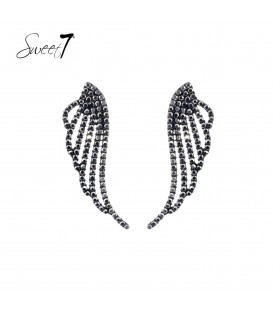 Oorbellen met zwarte vleugelvorm en strass steentjes