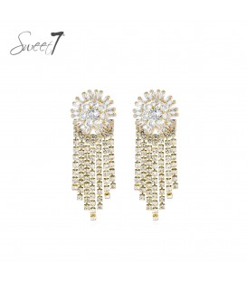 Oorbellen goudkleurig met franjes en heldere strass steentjes