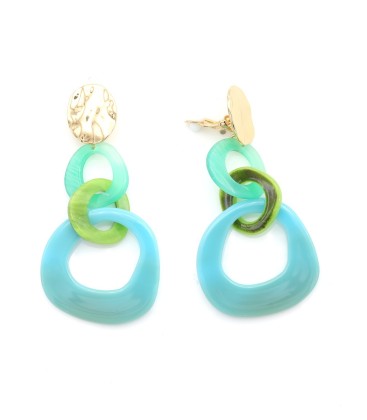 Oorclips met schakels in 3 verschillende kleuren groen