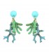 Oorclips met koraalvorm in turquoise en groen