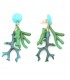 Oorclips met koraalvorm in turquoise en groen