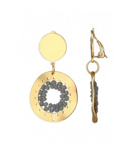 Oorclips goudkleurige met grijze kralen in de hanger