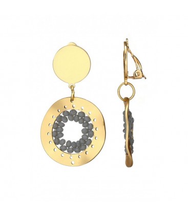Oorclips goudkleurige met grijze kralen in de hanger
