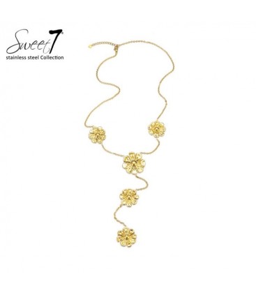 Halsketting goudkleurig met bloemen dessin