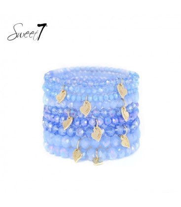 Armband in laagjes met glanzende blauwe kralen