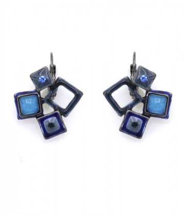 Oorbellen met blauwe vierkante vormen en glas steentje