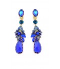 Oorclips in koningsblauw met goudkleurige omlijsting en glas kralen