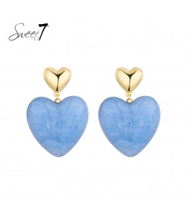 Oorbellen blauw hart met een goudkleurig oor stukje