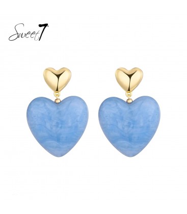 Oorbellen blauw hart met een goudkleurig oor stukje