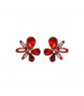 Oorclips in bloemvorm met vuurrode stenen
