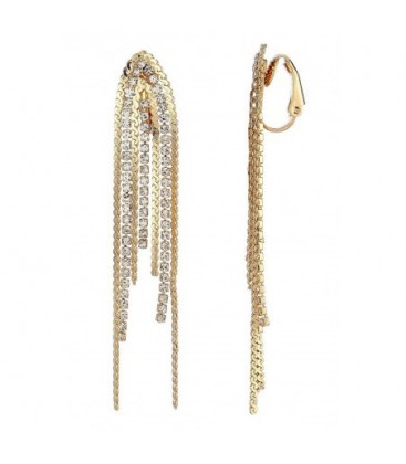 Oorclips met goudkleurige kettingen en strass steentjes