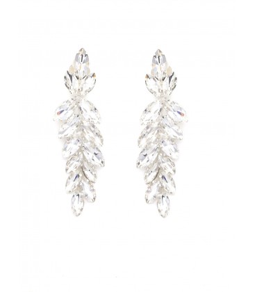Oorclips zilverkleurig met heldere fonkelende steentjes in blad vorm