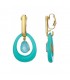 Oorclips met turquoise ring en druppelvormige steen in goudkleurige setting.